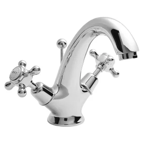Bayswater White Crosshead Domed Collar Basin Mixer + Pop Up Waste
