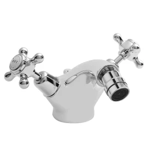 Bayswater White Crosshead Domed Collar Mono Bidet Mixer + Pop Up Waste