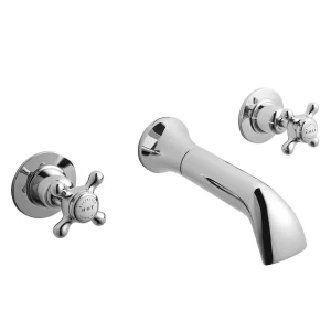 Bayswater White Crosshead Domed Collar 3 Tap Hole Wall Mounted Bath Filler