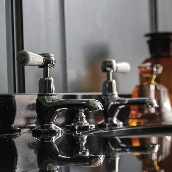 Bayswater White Lever Domed Collar Traditional Basin Taps - Image 4