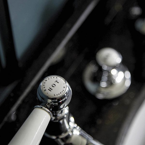 Bayswater White Lever Domed Collar Traditional Basin Taps - Image 2