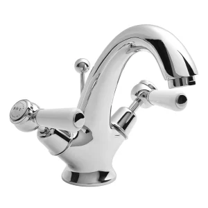 Bayswater White Lever Domed Collar Mono Basin Mixer + Pop Up Waste