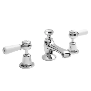 Bayswater White Lever Domed Collar 3 Tap Hole Deck Basin Mixer + Pop Up Waste