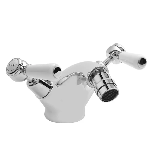 Bayswater White Lever Domed Collar Mono Bidet Mixer + Pop Up Waste