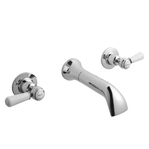 Bayswater White Lever Domed Collar 3 Tap Hole Wall Mounted Bath Filler