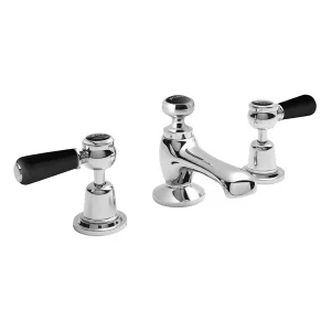 Bayswater Black Lever Domed Collar 3 Tap Hole Deck Basin Mixer + Pop Up Waste