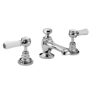 Bayswater White Lever 3 Tap Hole Deck Basin Mixer + Pop Up Waste