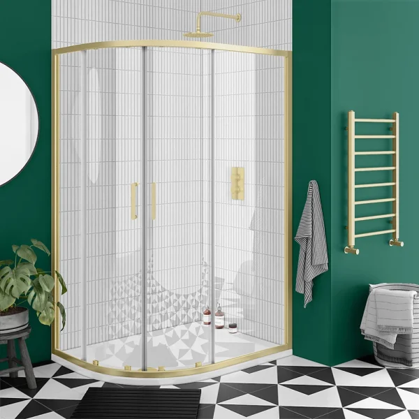 Toreno Brushed Brass 1200 x 900mm Offset Quadrant Shower Enclosure without Tray