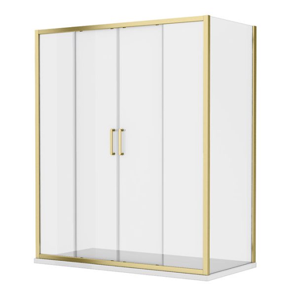 Toreno Brushed Brass 1700 x 700mm Double Sliding Door Shower Enclosure without Tray - Image 2