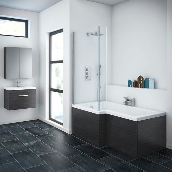 Brooklyn Black Shower Bath   1700mm L Shaped incl. Screen + Panel - Image 2