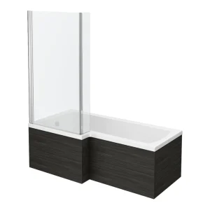 Brooklyn Black Shower Bath   1700mm L Shaped incl. Screen + Panel