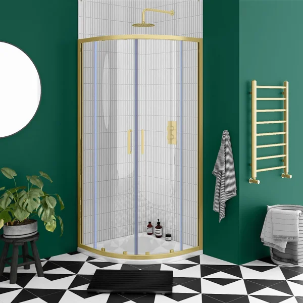 Toreno Brushed Brass 800 x 800mm Quadrant Shower Enclosure without Tray