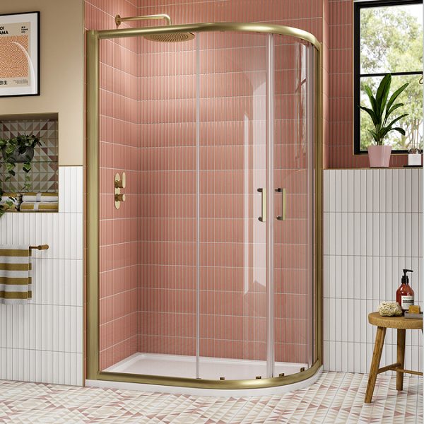 Toreno Brushed Brass 760 x 900mm Offset Quadrant Shower Enclosure without Tray - Image 2