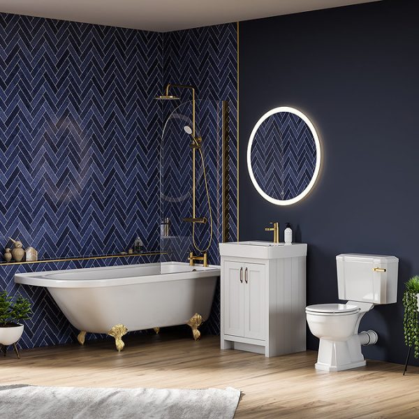 Appleby 1700 Roll Top Shower Bath with Brushed Brass Screen + Leg Set - Image 2