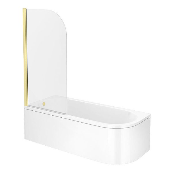 Arezzo Shower Bath (1700mm J Shaped with Brushed Brass Screen + Curved Panel) - Image 5