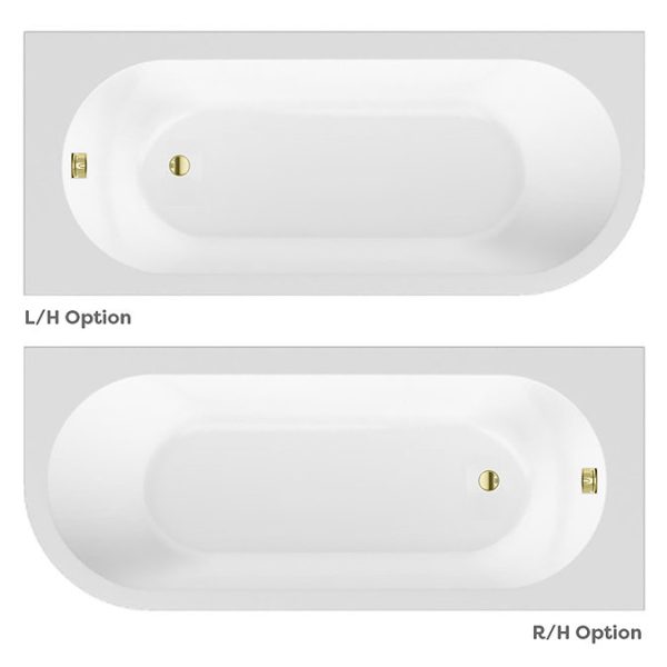 Arezzo Shower Bath (1700mm J Shaped with Brushed Brass Screen + Curved Panel) - Image 3