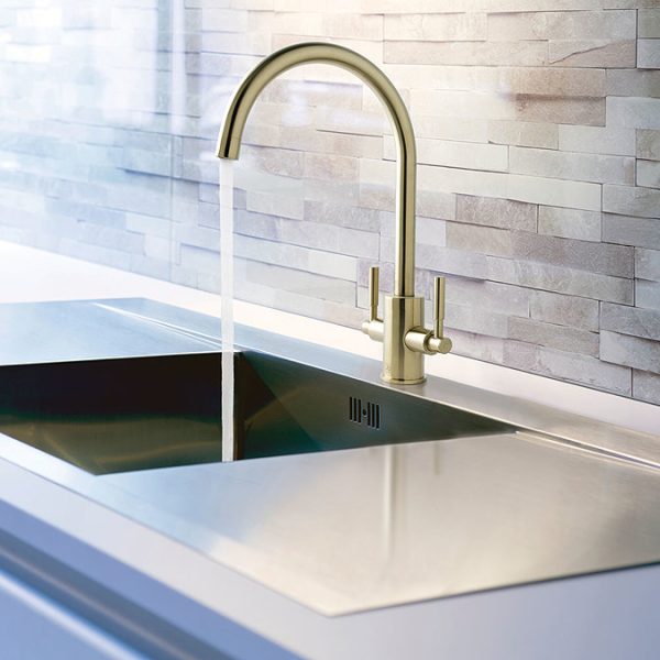 JTP Newbury Brushed Brass Dual Lever Kitchen Sink Mixer - Image 2