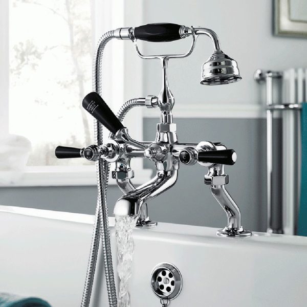 Hudson Reed Topaz Black Lever Deck Mounted Bath Shower Mixer Tap + Shower Kit - Image 2