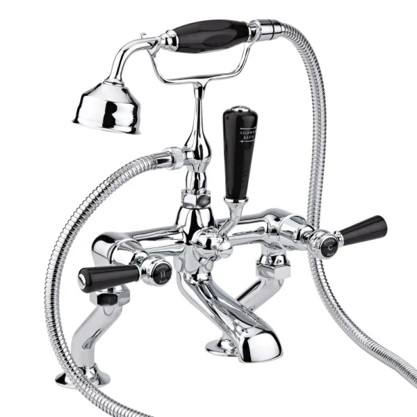 Hudson Reed Topaz Black Lever Deck Mounted Bath Shower Mixer Tap + Shower Kit