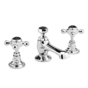 Hudson Reed Topaz Black 3 Tap Hole Basin Mixer + Pop up Waste