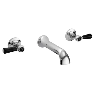 Hudson Reed Topaz Black Lever Wall Mounted Bath Spout and Stop Taps   Chrome