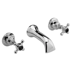 Hudson Reed Topaz Black 3 Tap Hole Wall Mounted Basin Mixer