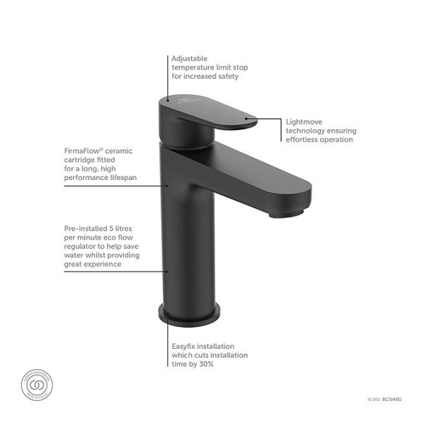 Ideal Standard Cerafine O Silk Black Basin Mixer - Image 4