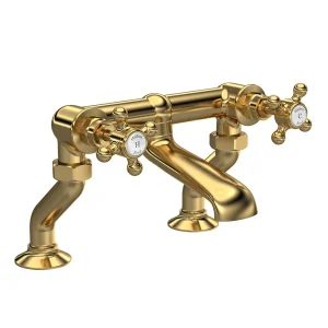 Hudson Reed Brushed Brass Topaz Crosshead Deck Mounted Bath Filler