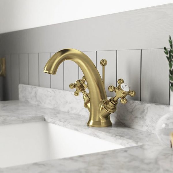 Hudson Reed Brass Topaz Crosshead Mono Basin Mixer w. Pop Up Waste - Image 2