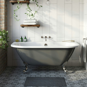 The Bath Co. Dalston 1495 x 740mm Grey Back to Wall Freestanding Bath with Chrome Feet