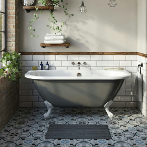 The Bath Co. Dalston 1495 x 740mm Grey Back to Wall Freestanding Bath with White Feet