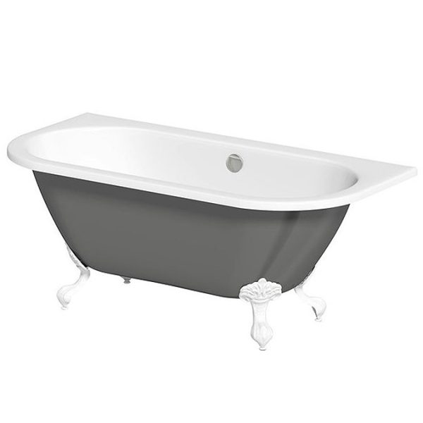 The Bath Co. Dalston 1495 x 740mm Grey Back to Wall Freestanding Bath with White Feet - Image 4