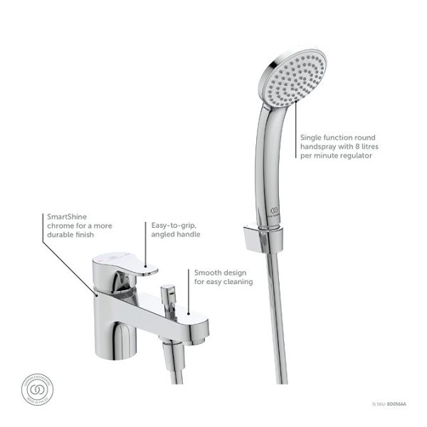Ideal Standard Cerabase Single Lever Bath Shower Mixer with Shower Set - Image 3