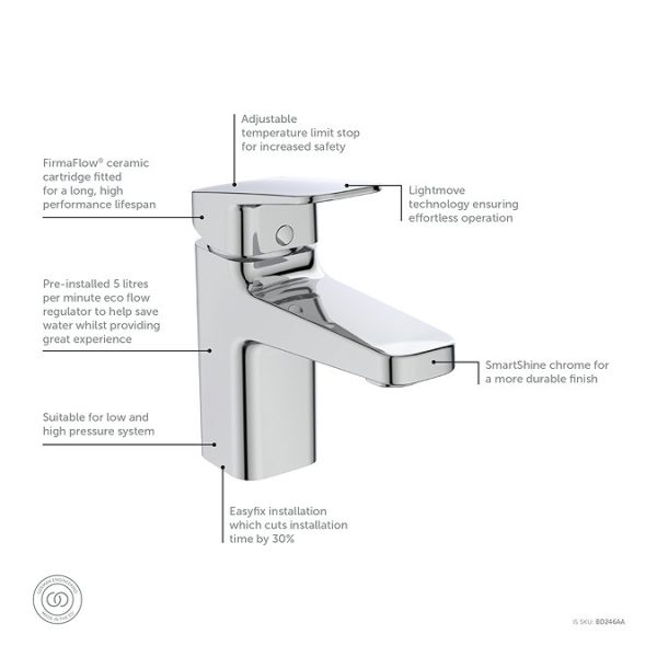 Ideal Standard Ceraplan Single Lever Basin Mixer with Click Waste - Image 3