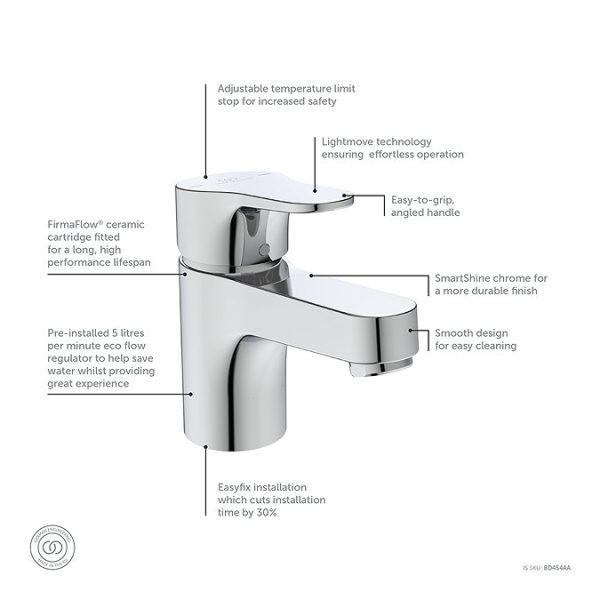 Ideal Standard Cerabase Mini Basin Mixer with Click Waste - Image 3