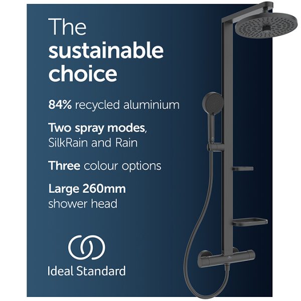 Ideal Standard Ceratherm Alu+ Silk Black Exposed Thermostatic Shower System - Image 2