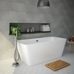 Valencia 1600 Square Modern Freestanding Bath Gloss White with Waste