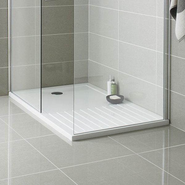 Nuie Rectangular 40mm ABS Capped Acrylic Walk In Shower Tray with Drying Area - Image 3