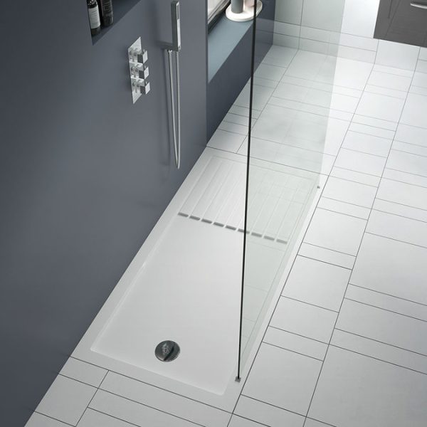 Nuie Rectangular 40mm ABS Capped Acrylic Walk In Shower Tray with Drying Area - Image 4