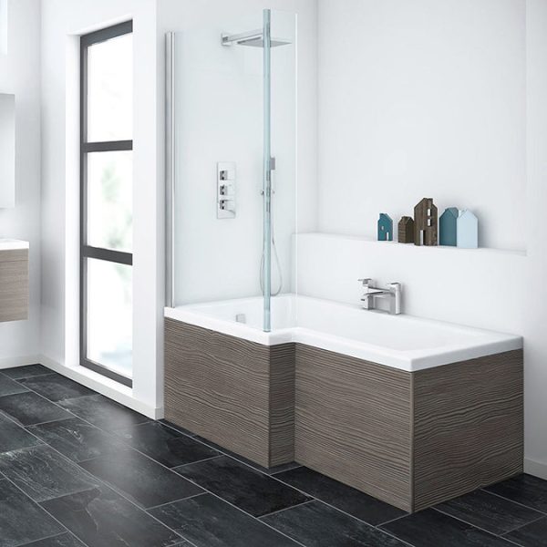Brooklyn Grey Avola Shower Bath   1700mm L Shaped incl. Screen + Panel - Image 4
