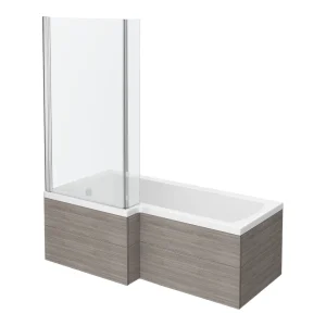 Brooklyn Grey Avola Shower Bath   1700mm L Shaped incl. Screen + Panel