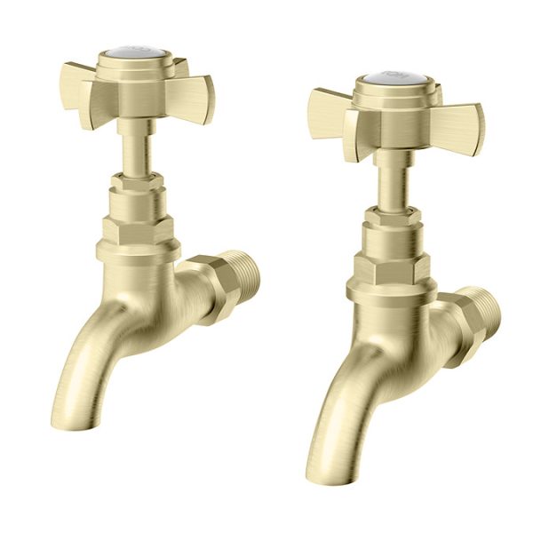 Bower Traditional Wall Mounted Bib Taps   Brushed Brass - Image 2