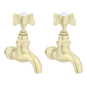 Bower Traditional Wall Mounted Bib Taps   Brushed Brass