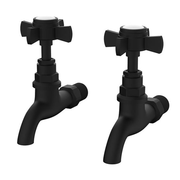 Bower Traditional Wall Mounted Bib Taps   Matt Black - Image 2