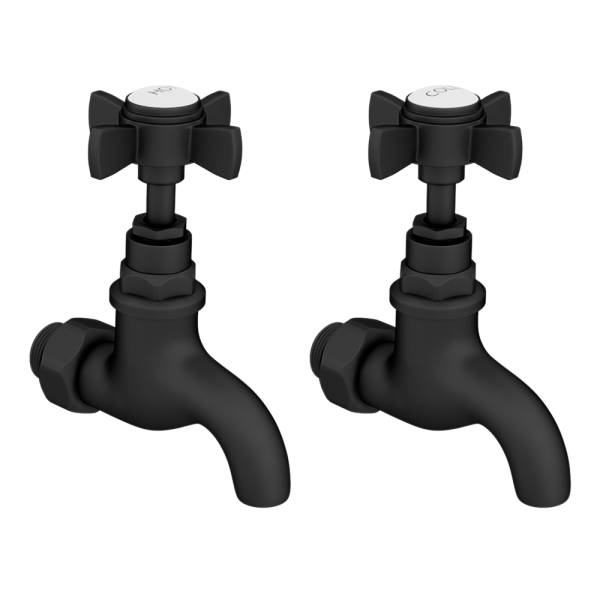 Bower Traditional Wall Mounted Bib Taps   Matt Black