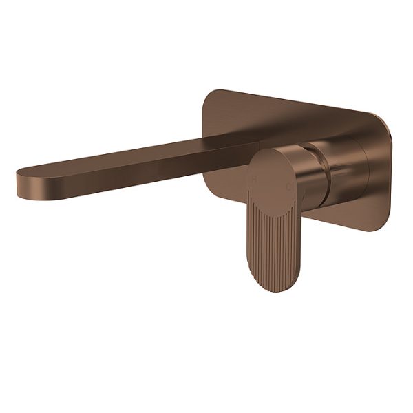 Nuie Cyprus Fluted 2 Hole Wall Mounted Basin Mixer with Plate   Brushed Bronze - Image 2