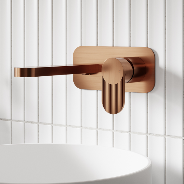 Nuie Cyprus Fluted 2 Hole Wall Mounted Basin Mixer with Plate   Brushed Bronze