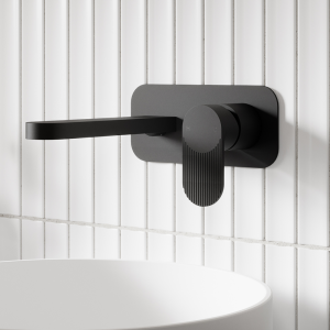 Nuie Cyprus Fluted 2 Hole Wall Mounted Basin Mixer with Plate   Matt Black