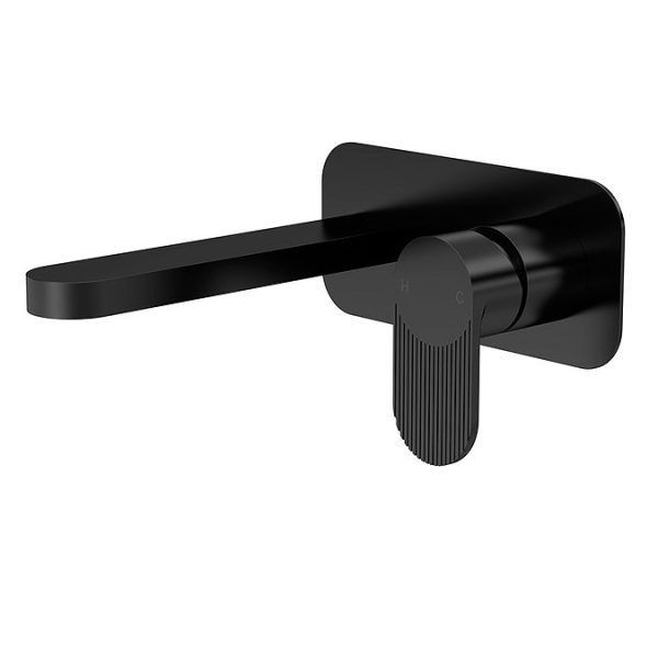 Nuie Cyprus Fluted 2 Hole Wall Mounted Basin Mixer with Plate   Matt Black - Image 2