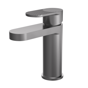 Nuie Cyprus Fluted Mono Basin Mixer Tap with Push Button Waste   Pewter